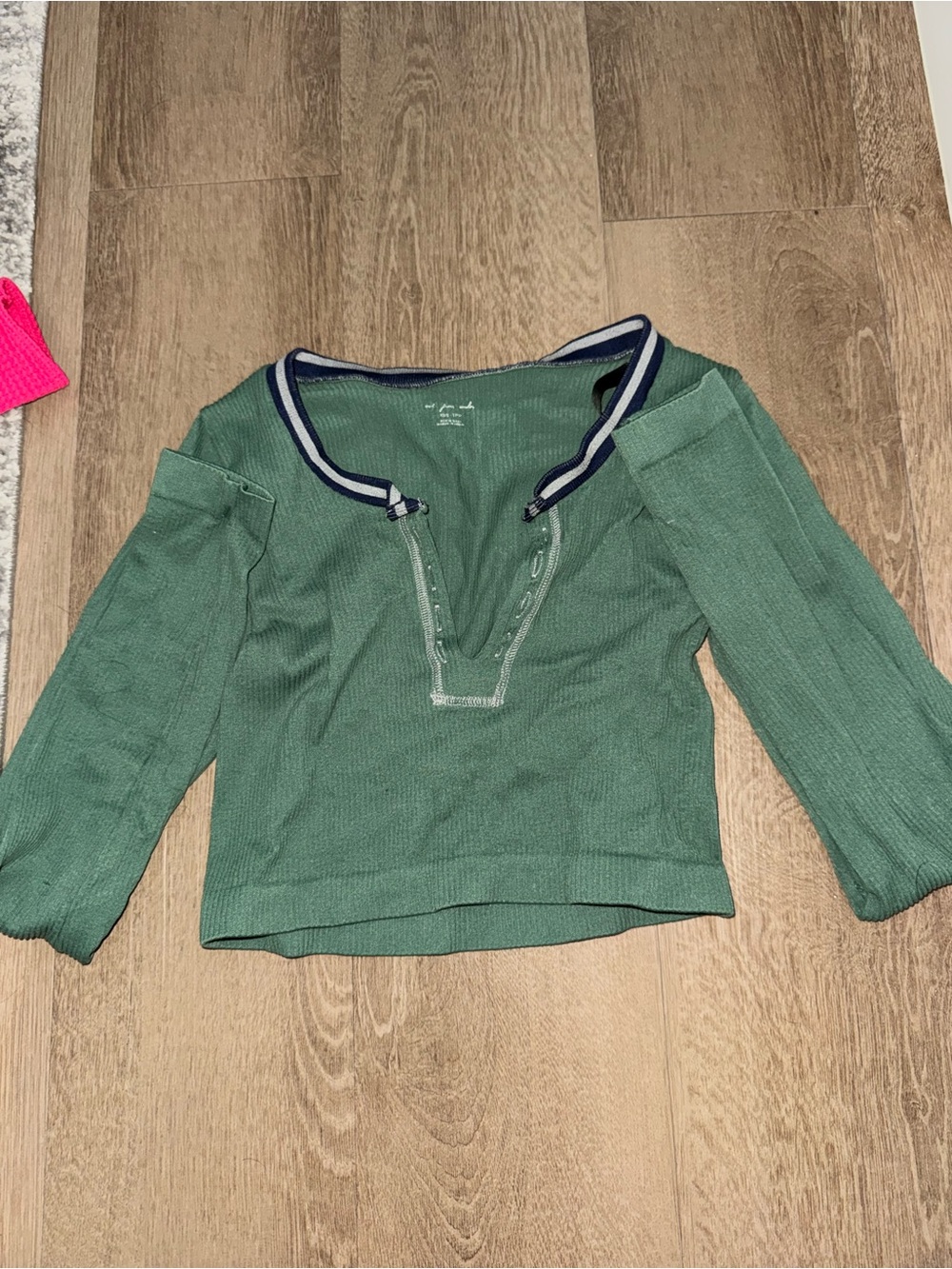 Urban Outfitters Forest Green Ribbed Henley Crop Top